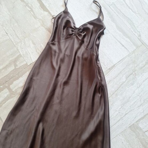 Zara dress with adjustable straps satin, new, brown