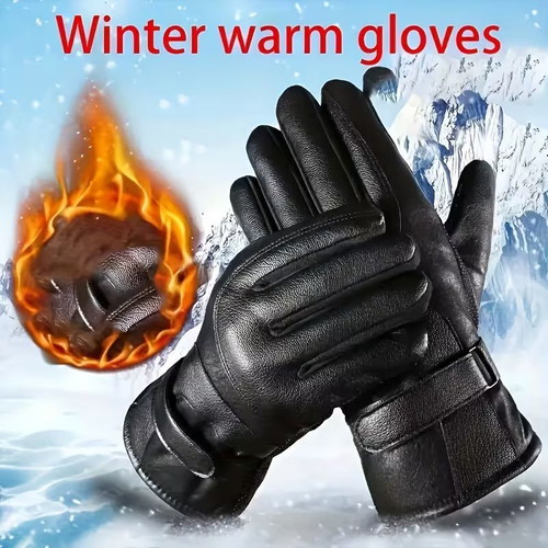 Warm motorcycle gloves made of leatherette new