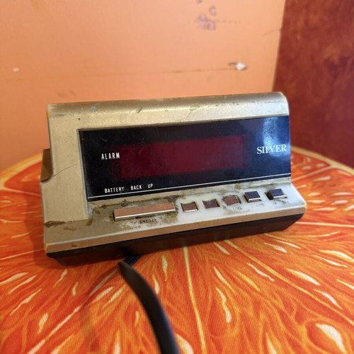 Silver Vintage Alarm Clock used, retro decorative piece