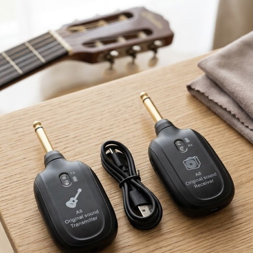 Wireless transmitter and receiver set for guitar and bouzouki