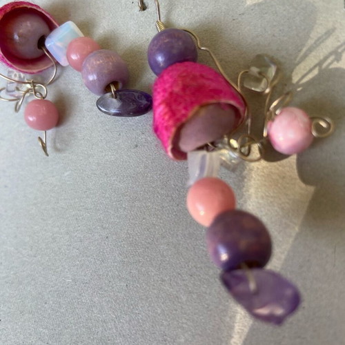 Handmade earrings new with cocoon and semi-precious stones