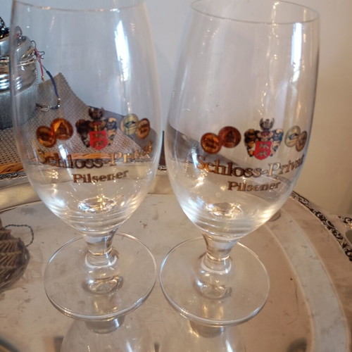 Schloss-Privat Pilsener beer glasses set of 2 new, 17 cm height