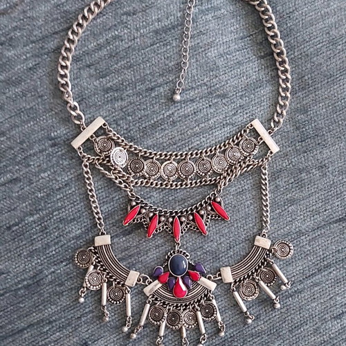 Massive Ethno Necklace with Stones and Extender like new