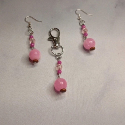 Handmade magic set earrings and keychain pink and silver