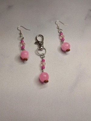 Handmade magic set earrings and keychain pink and silver