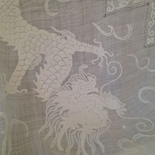 Silk handmade embroidered tablecloth like new with dragons