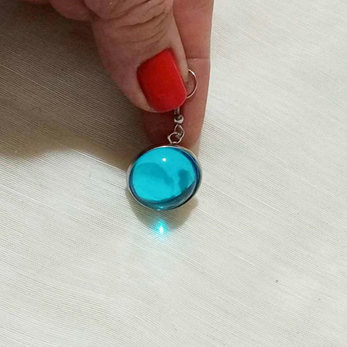 Round earrings with blue cabochon new, stainless steel