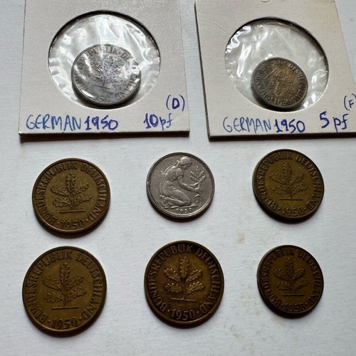 Coins from Germany 1950 and Japan used, pack of 24