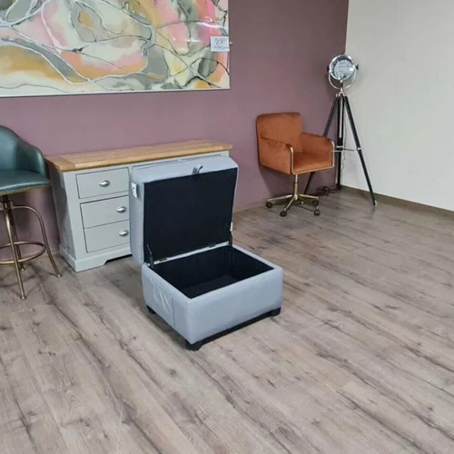 Gray leather stool with storage function new, artificial leather
