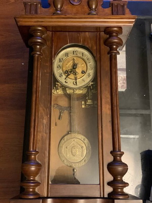 Gustav Becker wall clock used, wooden antique 1900