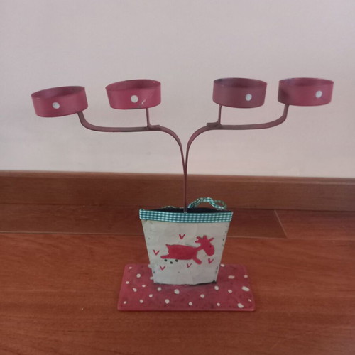Christmas candlestick used, tin for tealights