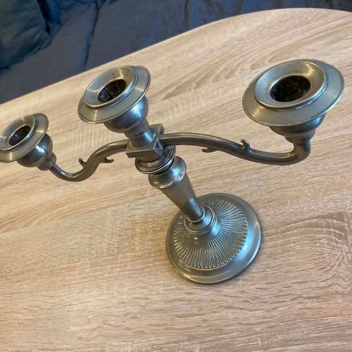 Pair of metal three-arm candlesticks like new, 30x24cm
