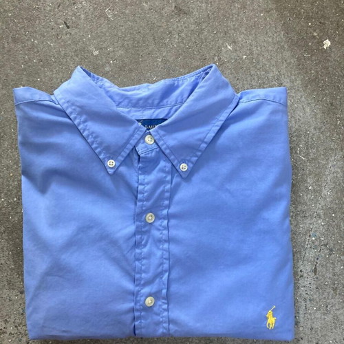 Ralph Lauren long sleeve shirt XL, blue feather weight twill, yellow logo