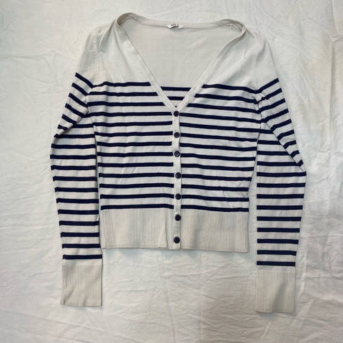 Cardigan with buttons white and blue stripes used, size S