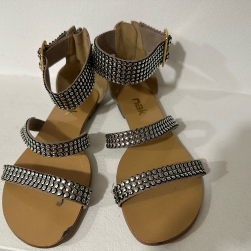 Nak women's sandal used, beige with silver studs, size 37