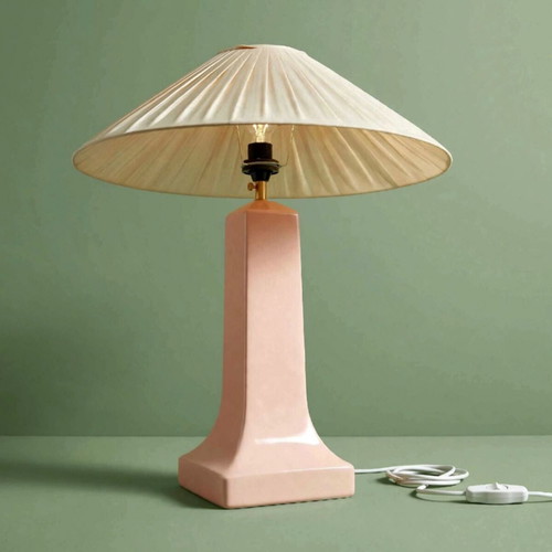 Vintage 80s XXL pink ceramic table lamp