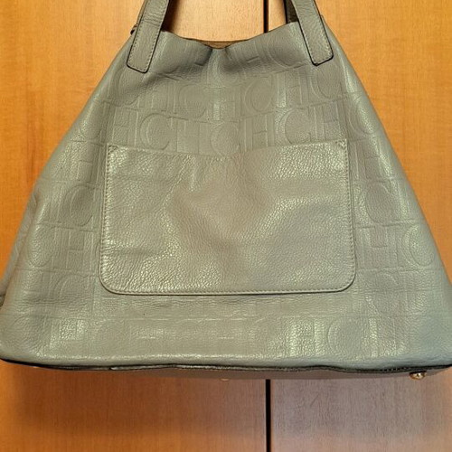 Carolina Herrera leather shoulder bag used, grey beige