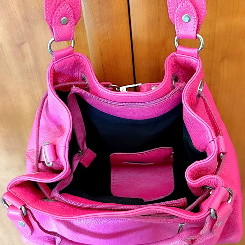 Les Naïades Tote Bag like new, medium size, genuine leather, fuchsia