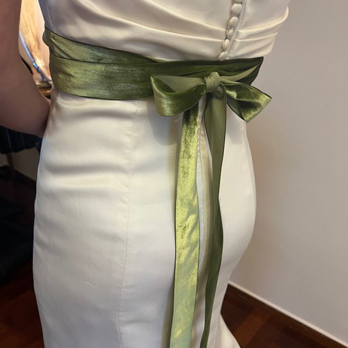 wedding dress with green ribbon GRETA / Green Wedding Dress with Colored Flower Applique main image 0