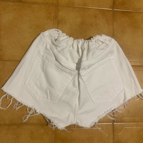 Women's denim shorts used, white, with frayed edges