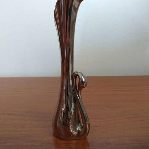 Vintage Metal Swan Vase 18cm Retro Silver Decorative like new