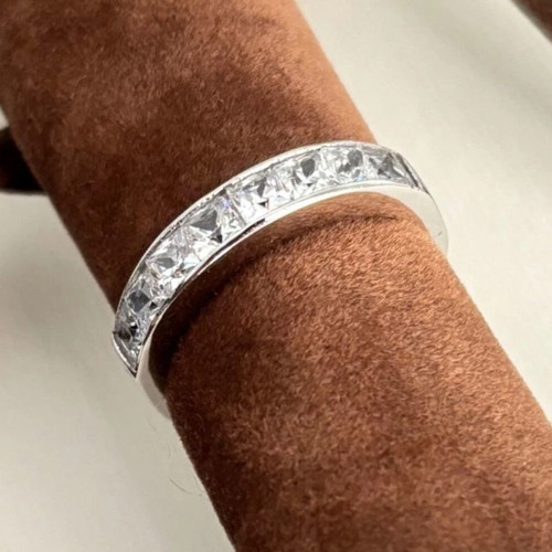 K14 White Gold Half Band Ring like new with princess cut zircon