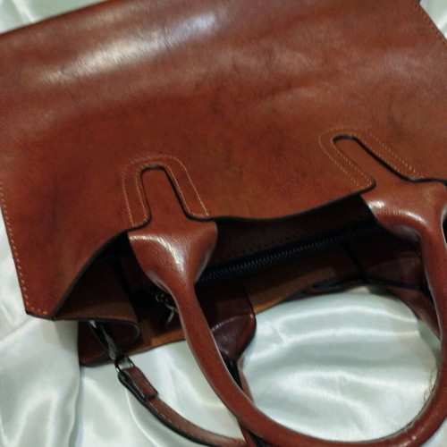 Synthetic leather bag tan brown hand and shoulder new