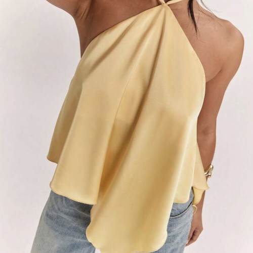 Shein yellow satin asymmetrical halterneck top