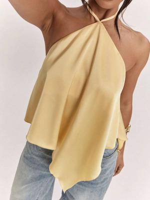 Shein yellow satin asymmetrical halterneck top