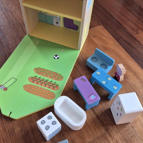 Peppa the Pig toys used with caravan, wooden house and George bag