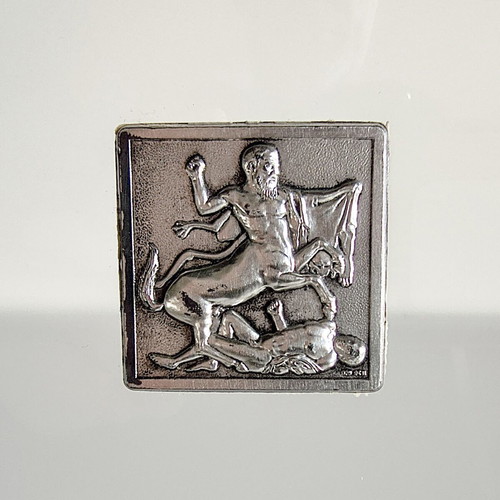 Set of 2 stands with 2 silver Parthenon sculpture depictions