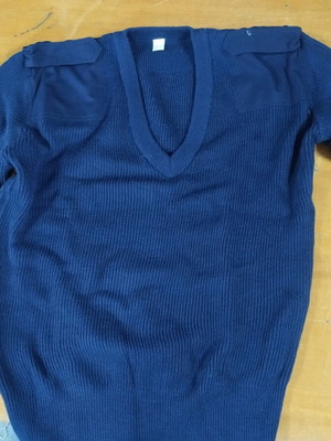 Navy pullover new with epaulets and deep neckline