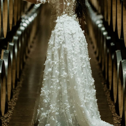 Constantino bridal wedding dress with detachable sleeves and veil