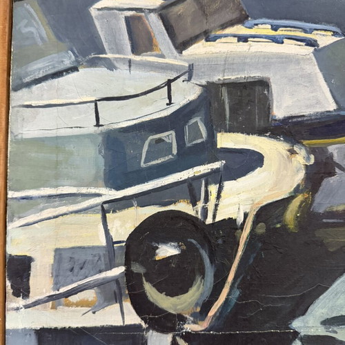 Oil painting of boats by Panikos Tsangaras