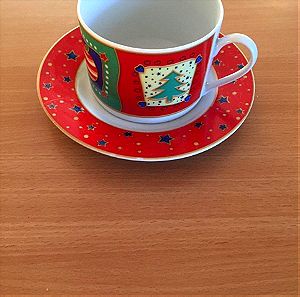χριστουγεννιαστικο σετ καφε 6 φλυτζανια/πιατακια xmas set of coffee cups