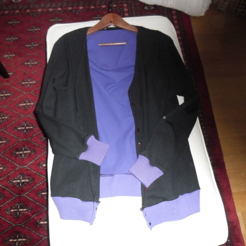 Leonards set used, wool cardigan and crepe blouse L/XL
