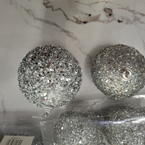 Set of 18 Silver Glitter Christmas Balls (8cm & 10cm)