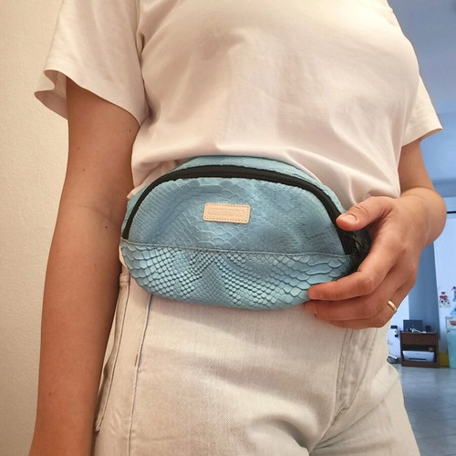 Turquoise snakeskin effect belt bag used