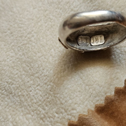 Vintage ring 750 and 925 with 18K gold hearts