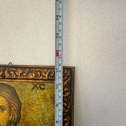 Vintage Byzantine Icon Jesus Christ Pantokrator used with Patina 28x23 cm