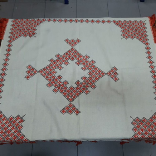 Bulgarian Hand Embroidered Tablecloth 1970s like new, cotton and silk