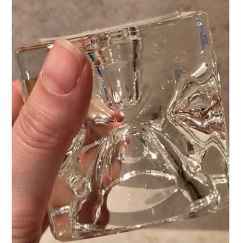 Bohemia Glass Cube Candle Holder, Space Age, Made in Czechoslovakia