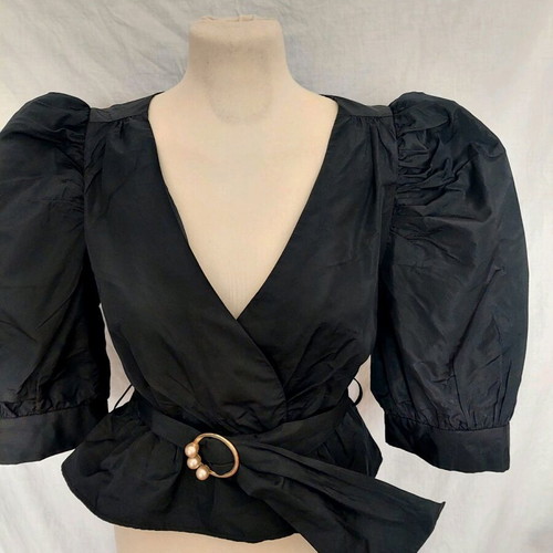 Zara black taffeta blouse used, size M