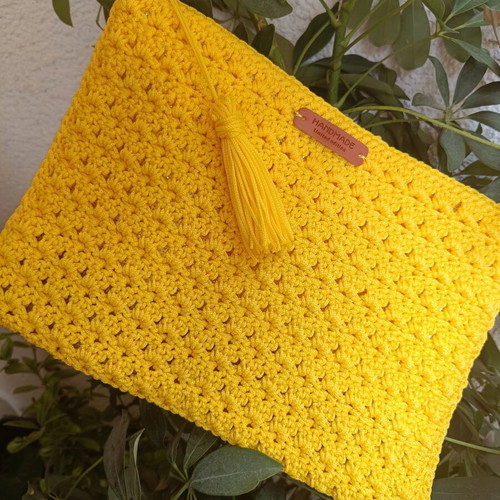 Knitted yellow clutch bag handmade, new