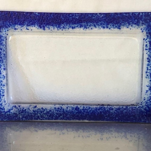 Glass decorative platter like new, blown transparent and blue glass