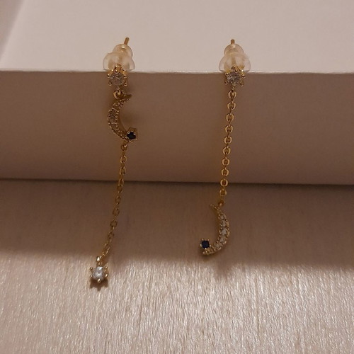 Dangling earrings new, crescent moon and star gold-colored