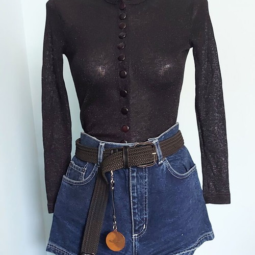 Vintage women's set with Pepe denim shorts, Alessa vest and Renato Balestra belt like new