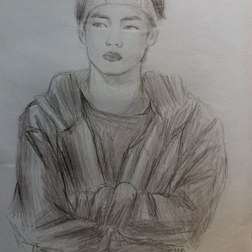 Kpop drawings like new, set of 3 pencil portraits of Taehyung and Kihyun