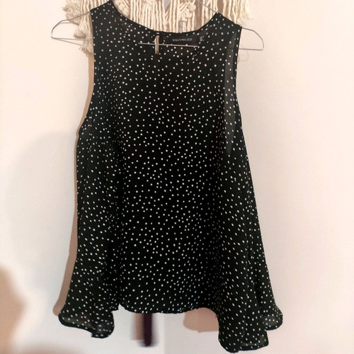 Polka Dot Blouse Like New With Distinctive Sleeves Black White