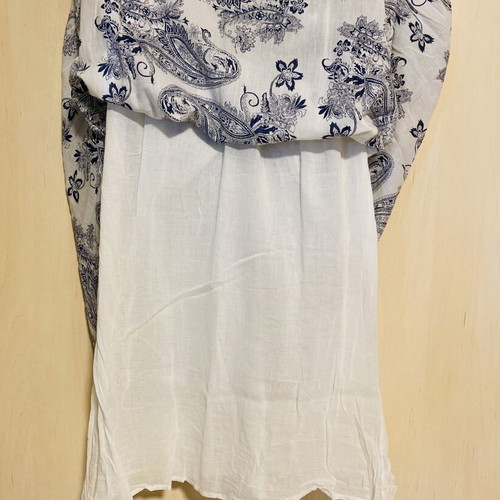 Zara maxi dress like new, white with blue patterns, cotton